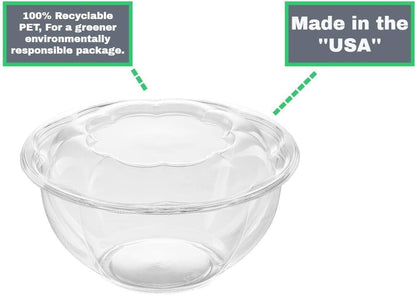Disposable Plastic Salad Bowls with Airtight Lids Ideal for Meal Prep, Takeout, Catering, Parties, Picnics, and Food Storage, Stackable, Leak-Proof