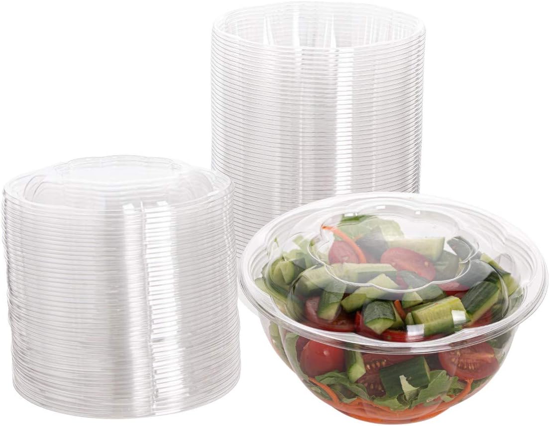 Disposable Plastic Salad Bowls with Airtight Lids Ideal for Meal Prep, Takeout, Catering, Parties, Picnics, and Food Storage, Stackable, Leak-Proof