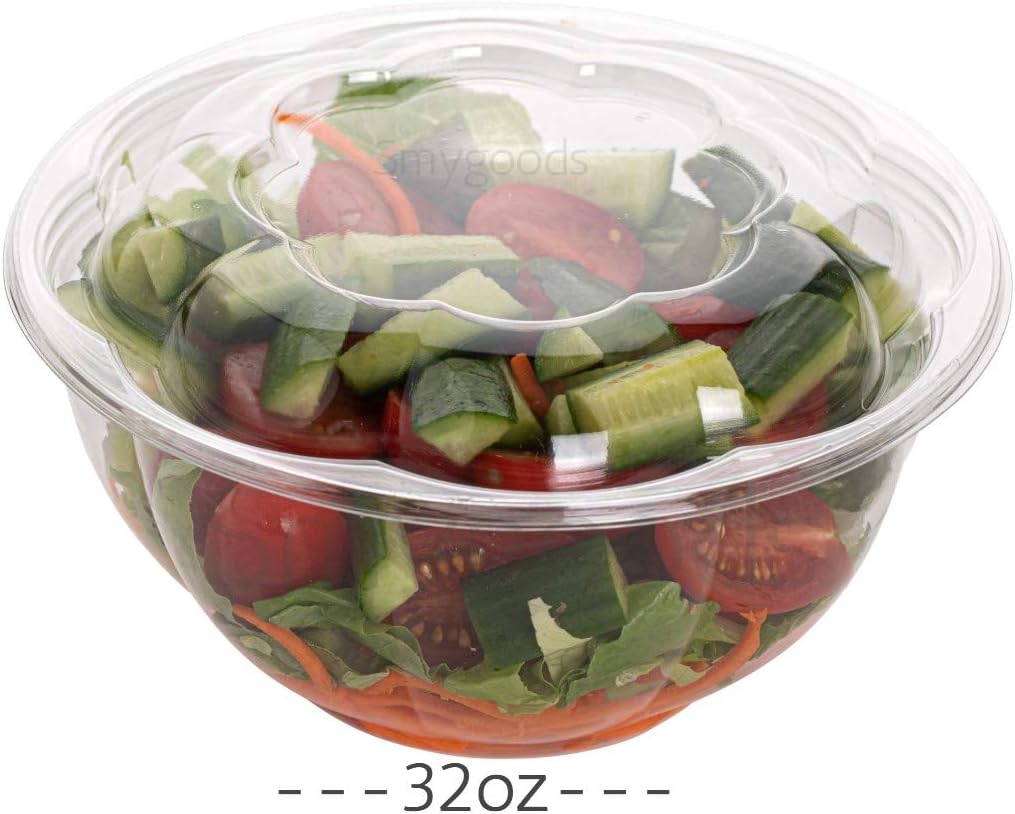 Disposable Plastic Salad Bowls with Airtight Lids Ideal for Meal Prep, Takeout, Catering, Parties, Picnics, and Food Storage, Stackable, Leak-Proof