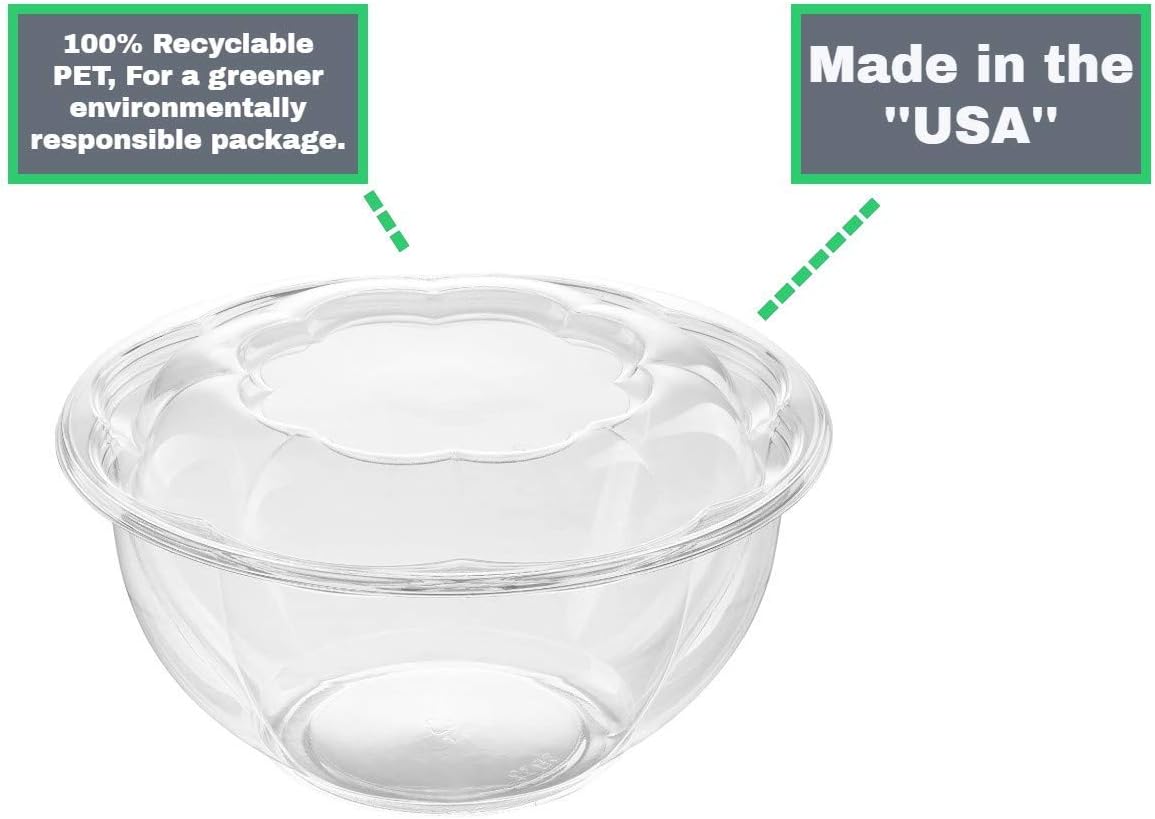 Disposable Plastic Salad Bowls with Airtight Lids Ideal for Meal Prep, Takeout, Catering, Parties, Picnics, and Food Storage, Stackable, Leak-Proof
