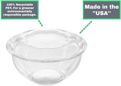 Disposable Plastic Salad Bowls with Airtight Lids Ideal for Meal Prep, Takeout, Catering, Parties, Picnics, and Food Storage, Stackable, Leak-Proof