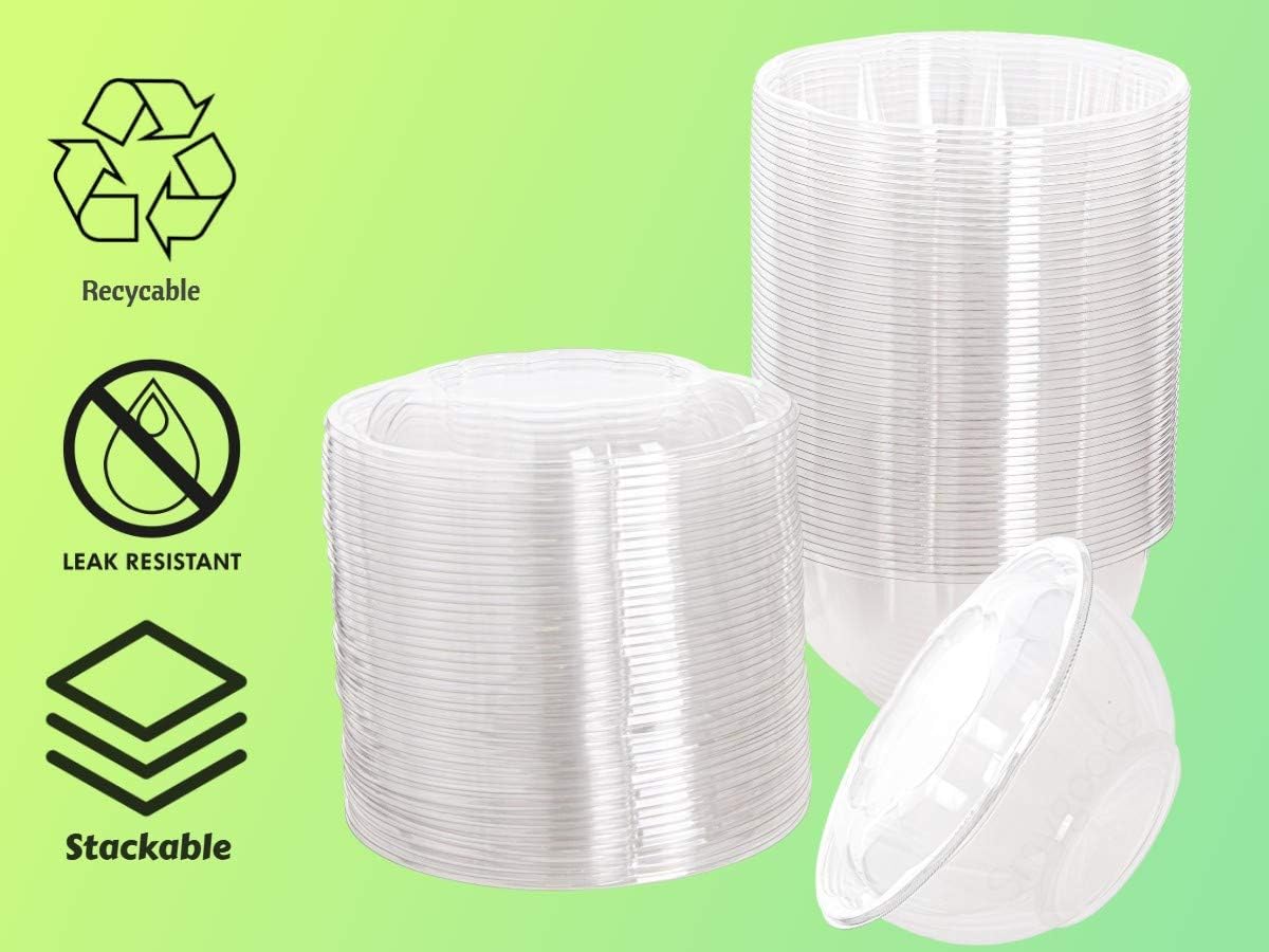 Disposable Plastic Salad Bowls with Airtight Lids Ideal for Meal Prep, Takeout, Catering, Parties, Picnics, and Food Storage, Stackable, Leak-Proof
