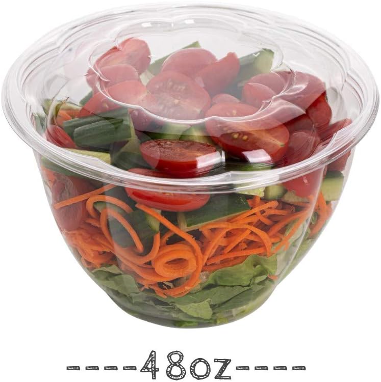 Disposable Plastic Salad Bowls with Airtight Lids Ideal for Meal Prep, Takeout, Catering, Parties, Picnics, and Food Storage, Stackable, Leak-Proof