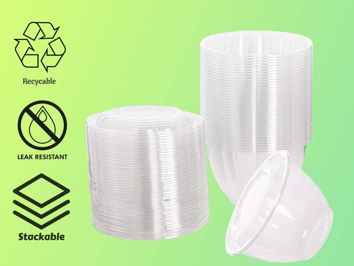 Disposable Plastic Salad Bowls with Airtight Lids Ideal for Meal Prep, Takeout, Catering, Parties, Picnics, and Food Storage, Stackable, Leak-Proof