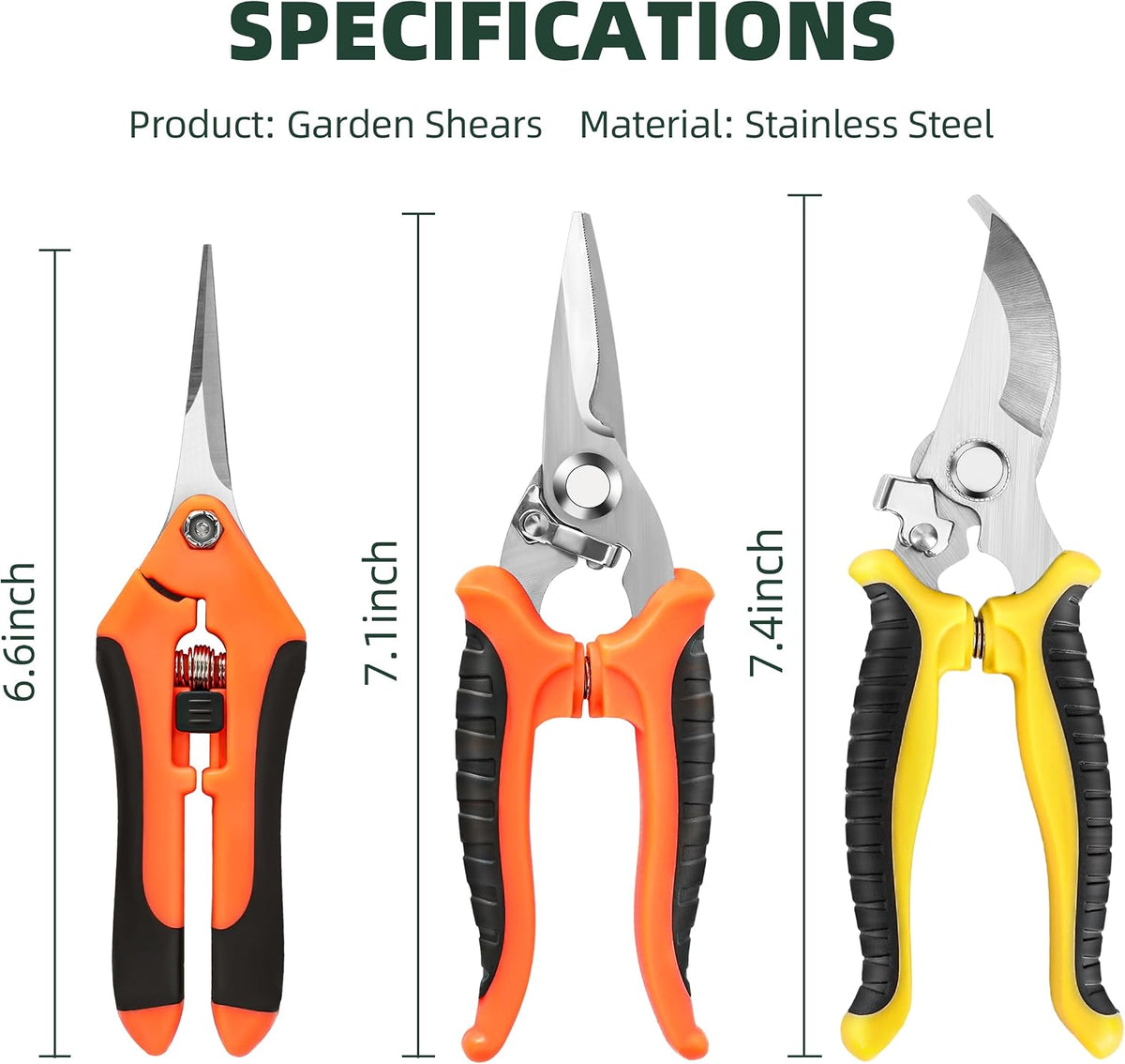 3 Pack Garden Pruning Shears Scissors Clippers Stainless Steel