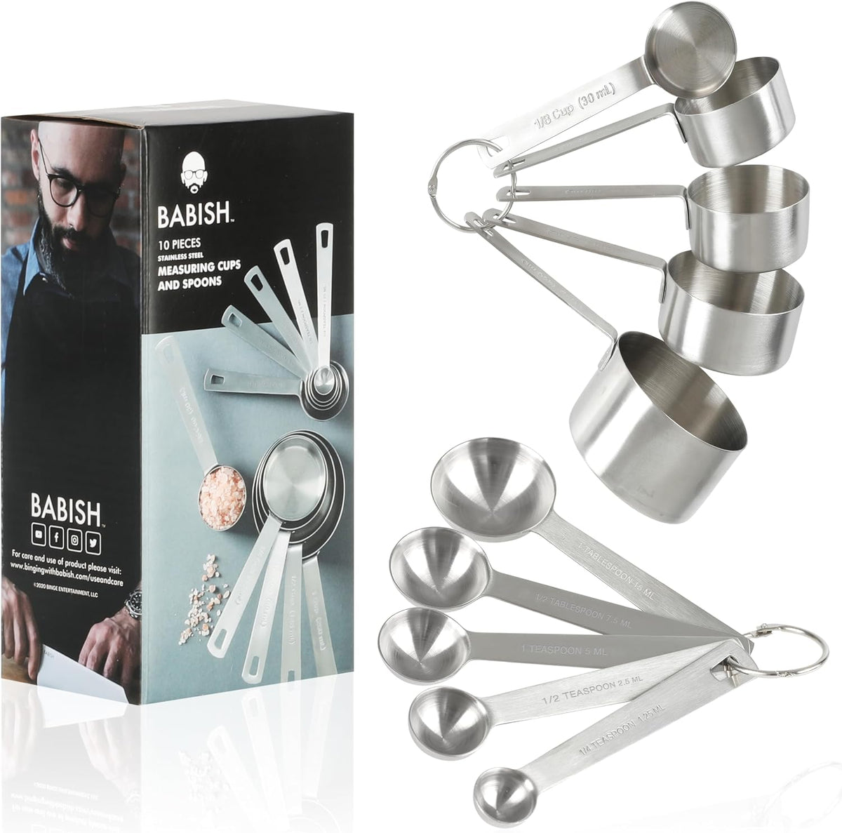 10-Piece Stainless Steel Measuring Cups and Spoons Set – Heavy-Duty, Rust-Resistant Baking and Cooking Measurement Tools