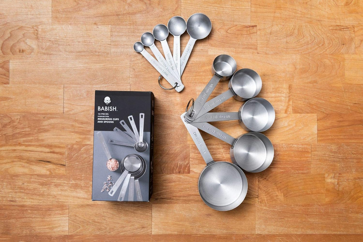 10-Piece Stainless Steel Measuring Cups and Spoons Set – Heavy-Duty, Rust-Resistant Baking and Cooking Measurement Tools