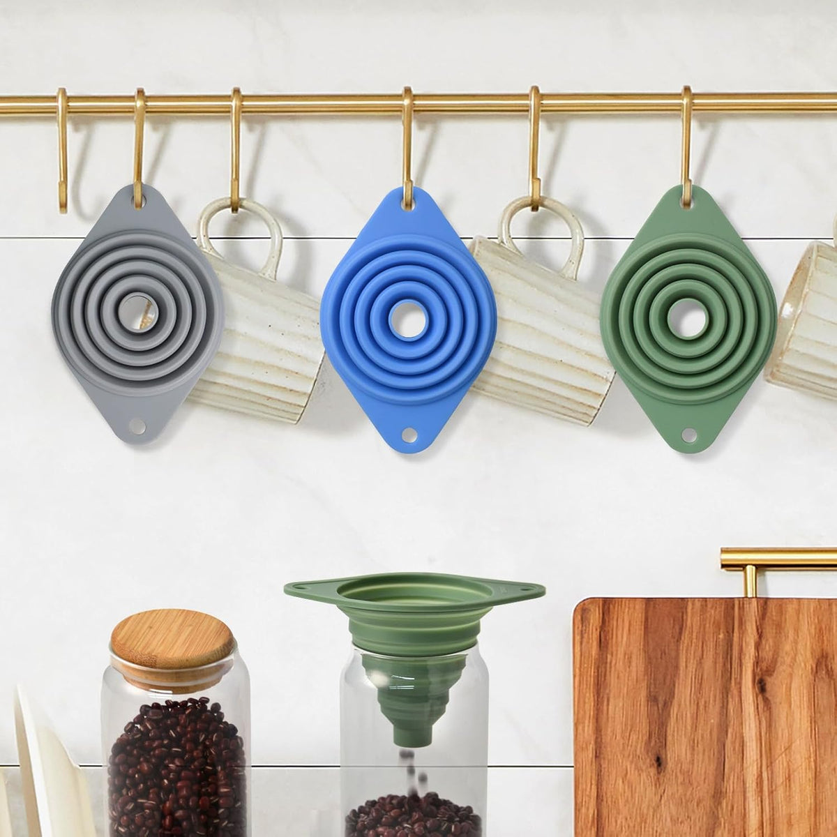 Kitchen Funnel Set 3 Pack,Funnels for Kitchen Use Filling Bottles,Silicone Funnel Collapsible,Small Funnels for Filling Small Bottles