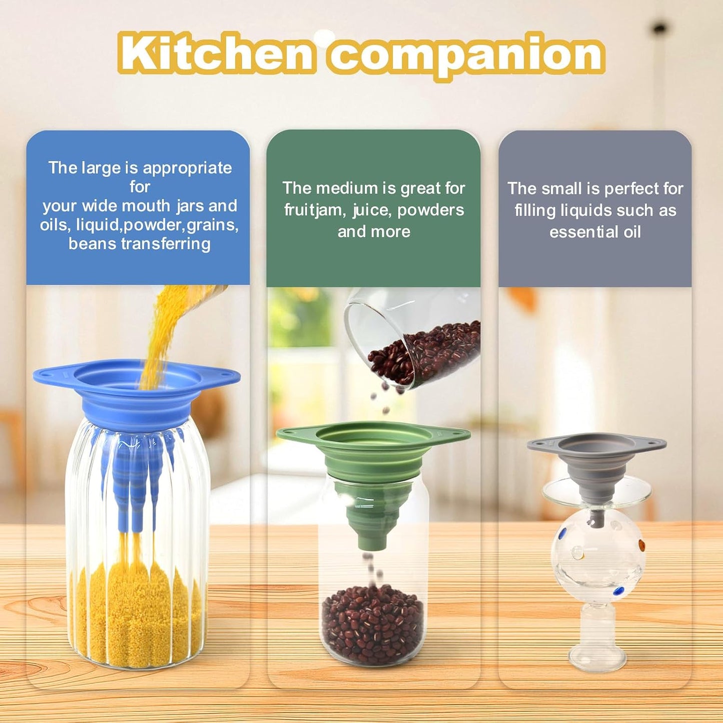 Kitchen Funnel Set 3 Pack,Funnels for Kitchen Use Filling Bottles,Silicone Funnel Collapsible,Small Funnels for Filling Small Bottles