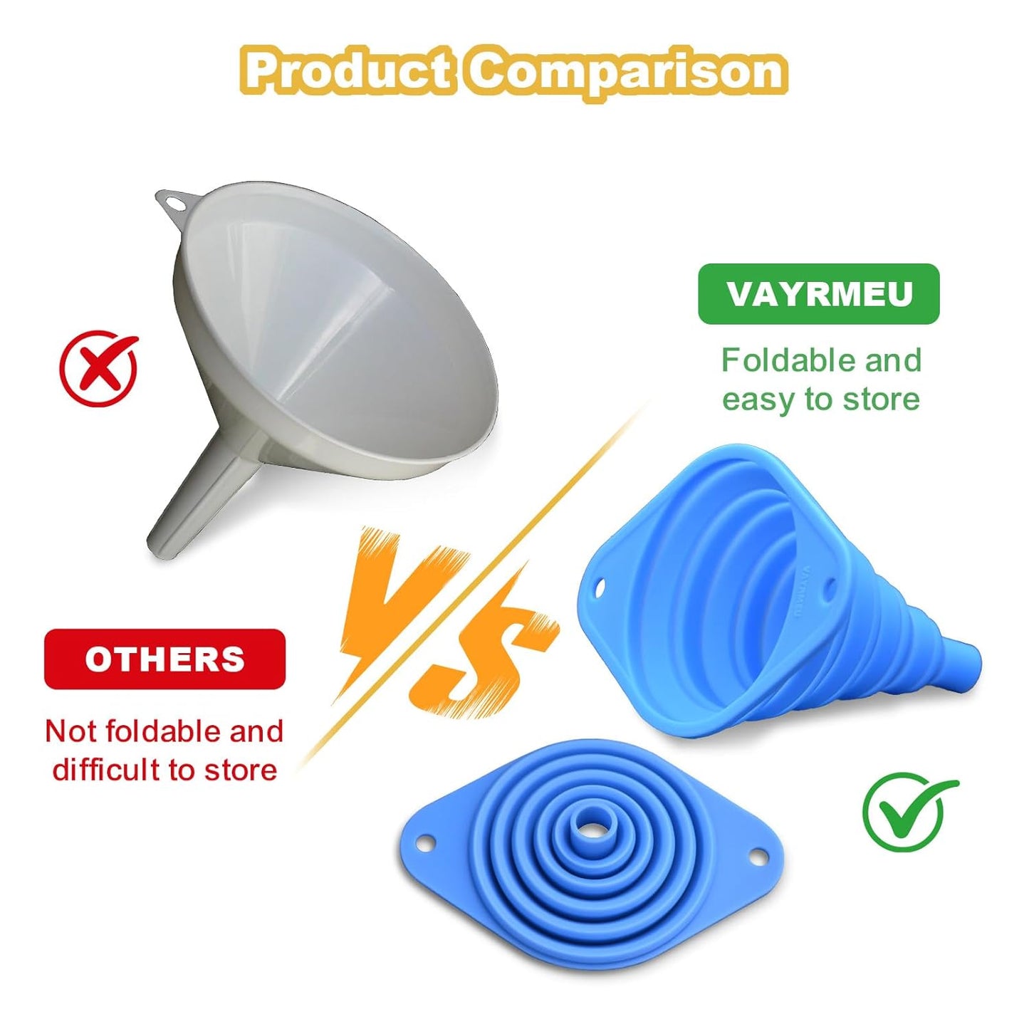 Kitchen Funnel Set 3 Pack,Funnels for Kitchen Use Filling Bottles,Silicone Funnel Collapsible,Small Funnels for Filling Small Bottles
