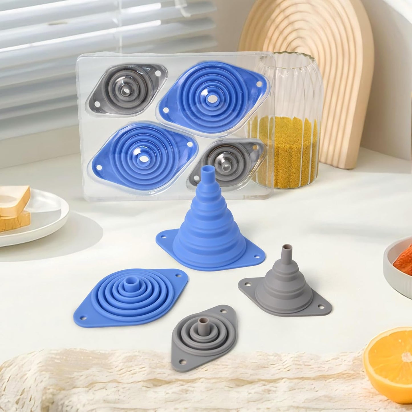 Kitchen Funnel Set 3 Pack,Funnels for Kitchen Use Filling Bottles,Silicone Funnel Collapsible,Small Funnels for Filling Small Bottles