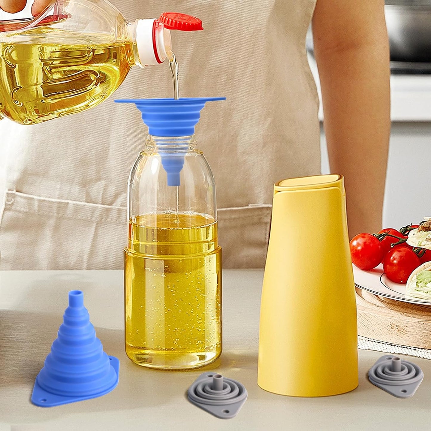 Kitchen Funnel Set 3 Pack,Funnels for Kitchen Use Filling Bottles,Silicone Funnel Collapsible,Small Funnels for Filling Small Bottles