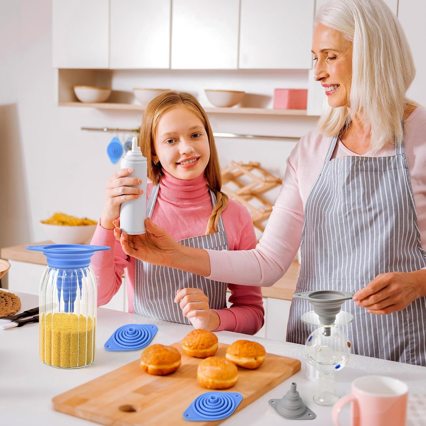 Kitchen Funnel Set 3 Pack,Funnels for Kitchen Use Filling Bottles,Silicone Funnel Collapsible,Small Funnels for Filling Small Bottles
