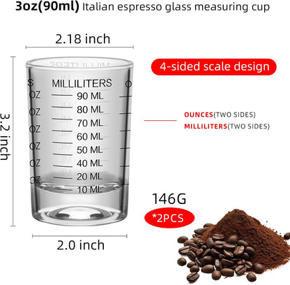 2Pcs Shot Glass Measuring Cup 3 Ounce/90ML Liquid Heavy High Espresso Glass Cup Black Line Espresso Shot Glasses with Measurement (2)