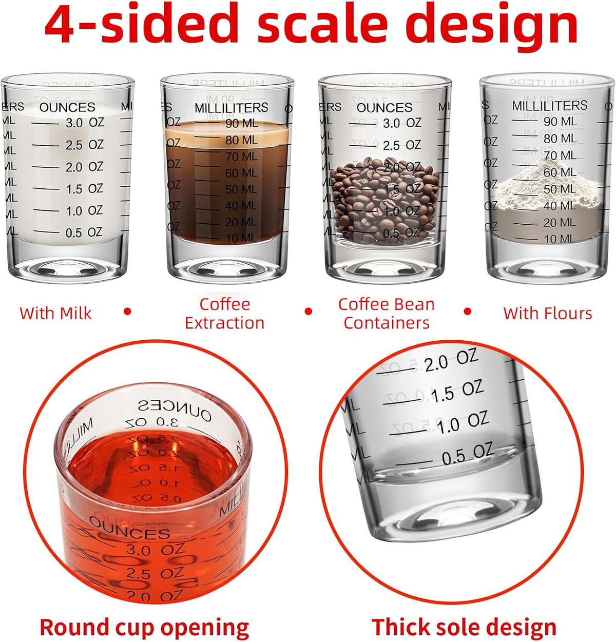 2Pcs Shot Glass Measuring Cup 3 Ounce/90ML Liquid Heavy High Espresso Glass Cup Black Line Espresso Shot Glasses with Measurement (2)
