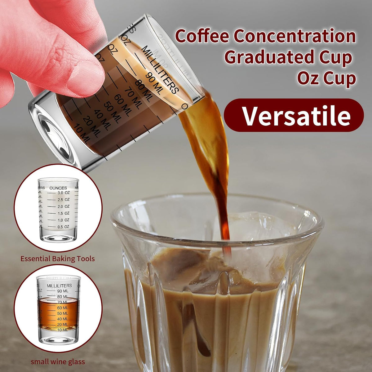 2Pcs Shot Glass Measuring Cup 3 Ounce/90ML Liquid Heavy High Espresso Glass Cup Black Line Espresso Shot Glasses with Measurement (2)