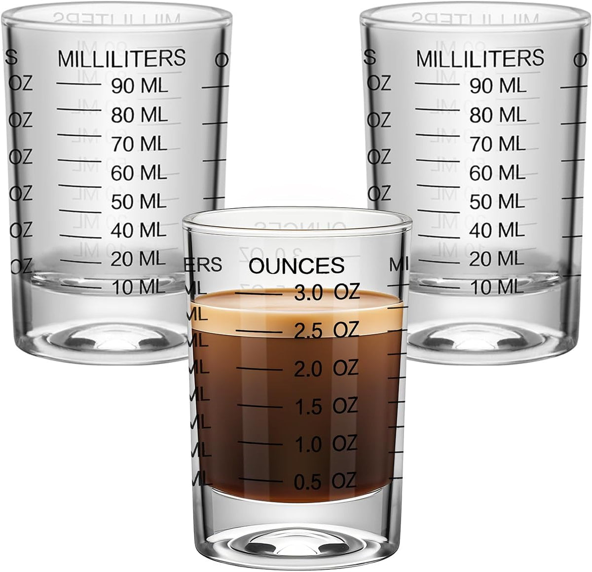 2Pcs Shot Glass Measuring Cup 3 Ounce/90ML Liquid Heavy High Espresso Glass Cup Black Line Espresso Shot Glasses with Measurement (2)
