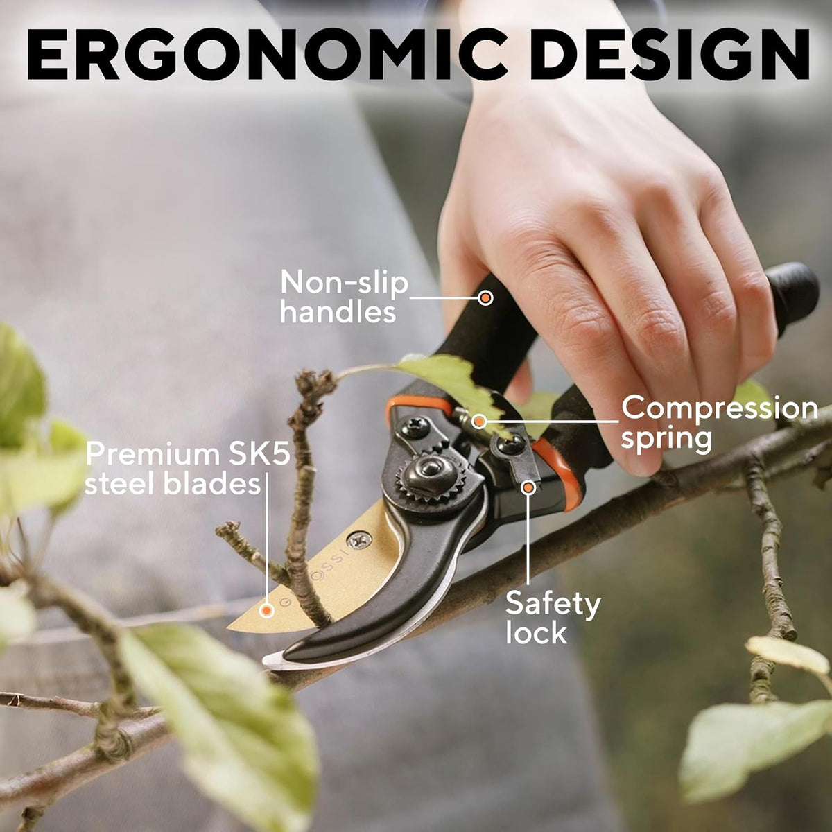 Bypass Pruning Shears for Gardening, 7" Heavy Duty Garden Clippers