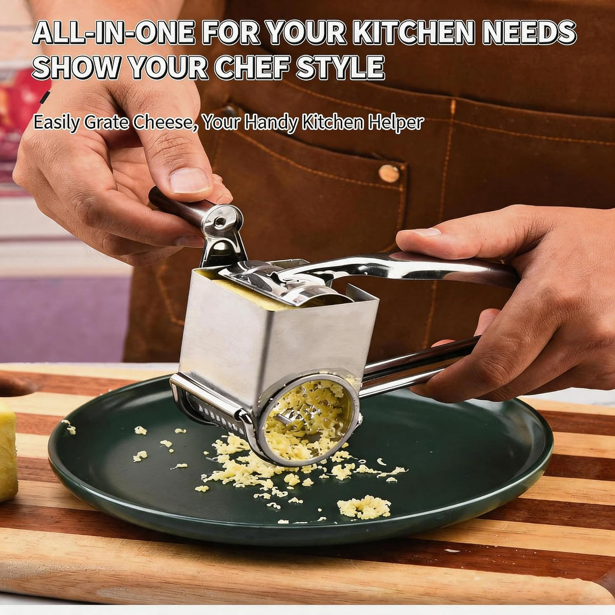 Handheld Rotary Cheese Grater, 430 Steel Manual Shredder For Parmesan, Cheddar, Nuts & Root Veggies
