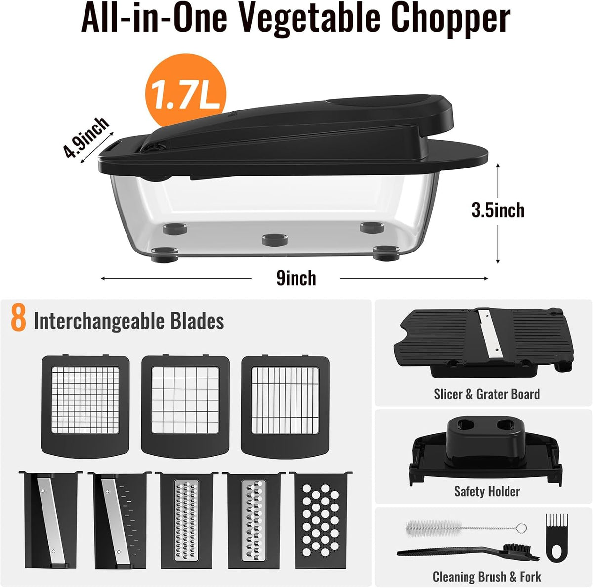 12 Blade All-in-1 Vegetable Chopper Mandoline Slicer with Container, Spiralizer with Containers, Food Chopper, Onion Chopper, Veggie Cutter for Salad, Kitchen Gadgets Accessories Essentials, Black