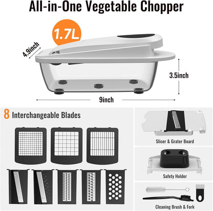 12 Blade All-in-1 Vegetable Chopper Mandoline Slicer with Container, Spiralizer with Containers, Food Chopper, Onion Chopper, Veggie Cutter for Salad, Kitchen Gadgets Accessories Essentials, Black