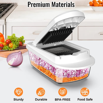 12 Blade All-in-1 Vegetable Chopper Mandoline Slicer with Container, Spiralizer with Containers, Food Chopper, Onion Chopper, Veggie Cutter for Salad, Kitchen Gadgets Accessories Essentials, Black