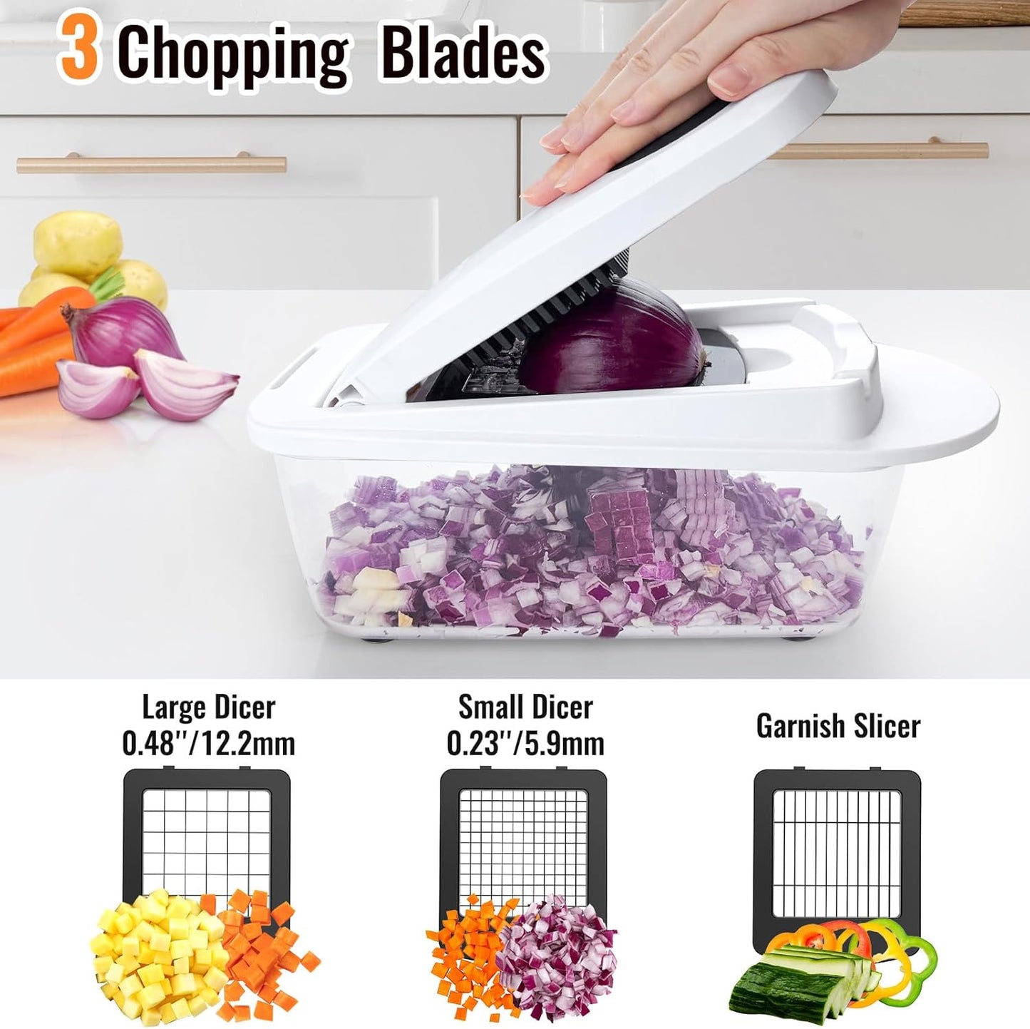 12 Blade All-in-1 Vegetable Chopper Mandoline Slicer with Container, Spiralizer with Containers, Food Chopper, Onion Chopper, Veggie Cutter for Salad, Kitchen Gadgets Accessories Essentials, Black