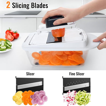 12 Blade All-in-1 Vegetable Chopper Mandoline Slicer with Container, Spiralizer with Containers, Food Chopper, Onion Chopper, Veggie Cutter for Salad, Kitchen Gadgets Accessories Essentials, Black