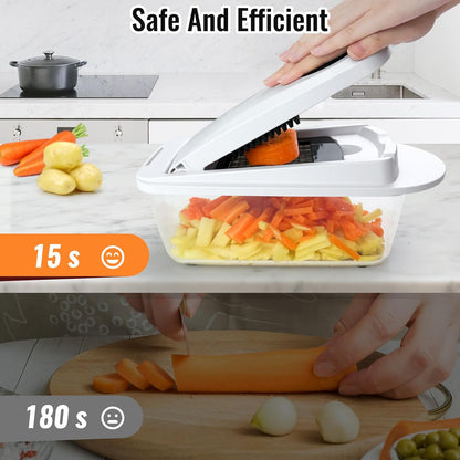 12 Blade All-in-1 Vegetable Chopper Mandoline Slicer with Container, Spiralizer with Containers, Food Chopper, Onion Chopper, Veggie Cutter for Salad, Kitchen Gadgets Accessories Essentials, Black