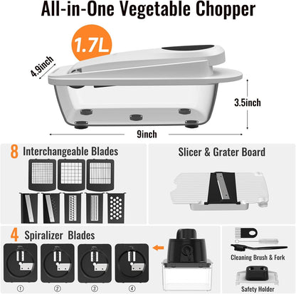 12 Blade All-in-1 Vegetable Chopper Mandoline Slicer with Container, Spiralizer with Containers, Food Chopper, Onion Chopper, Veggie Cutter for Salad, Kitchen Gadgets Accessories Essentials, Black