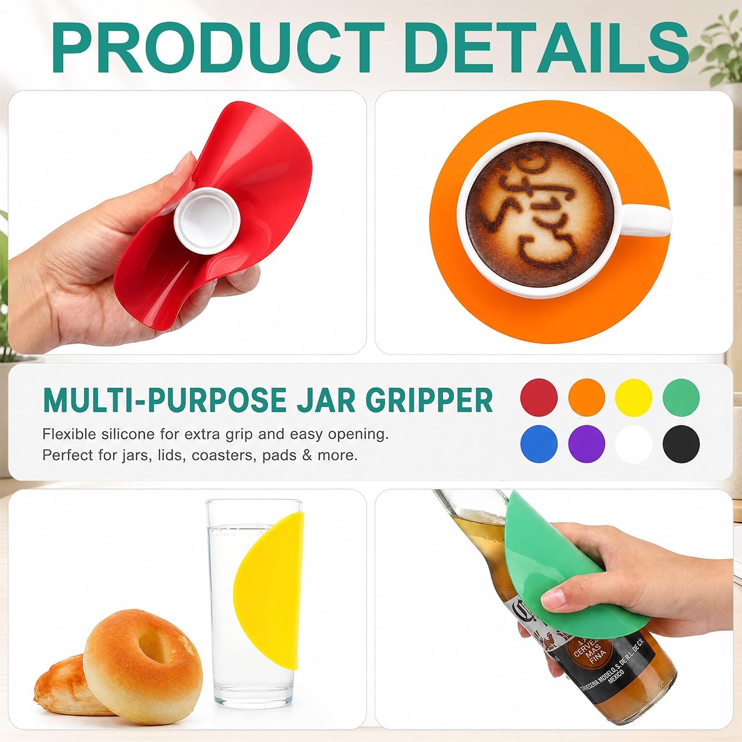 8 Pcs Jar Opener Rubber Jar Gripper Pads 5'' Round Coasters Heat Insulation Pad Trivet Non Tear Multi-Purpose Bottle Lid Openers for Arthritic Weak Hands Kitchen Supplies(Bright Color)