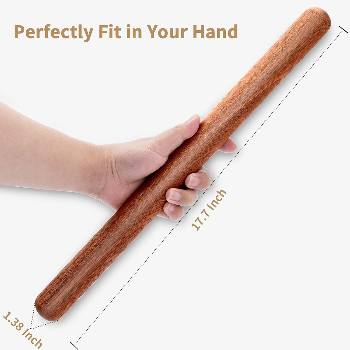 French Rolling Pin for Baking,17.7 Inches Wooden Dough Roller, Brown