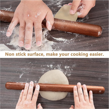 French Rolling Pin for Baking,17.7 Inches Wooden Dough Roller, Brown