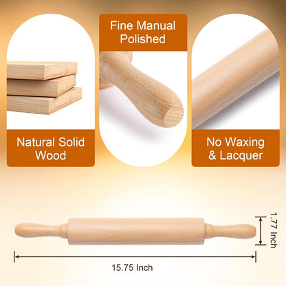 French Rolling Pin for Baking,17.7 Inches Wooden Dough Roller, Brown