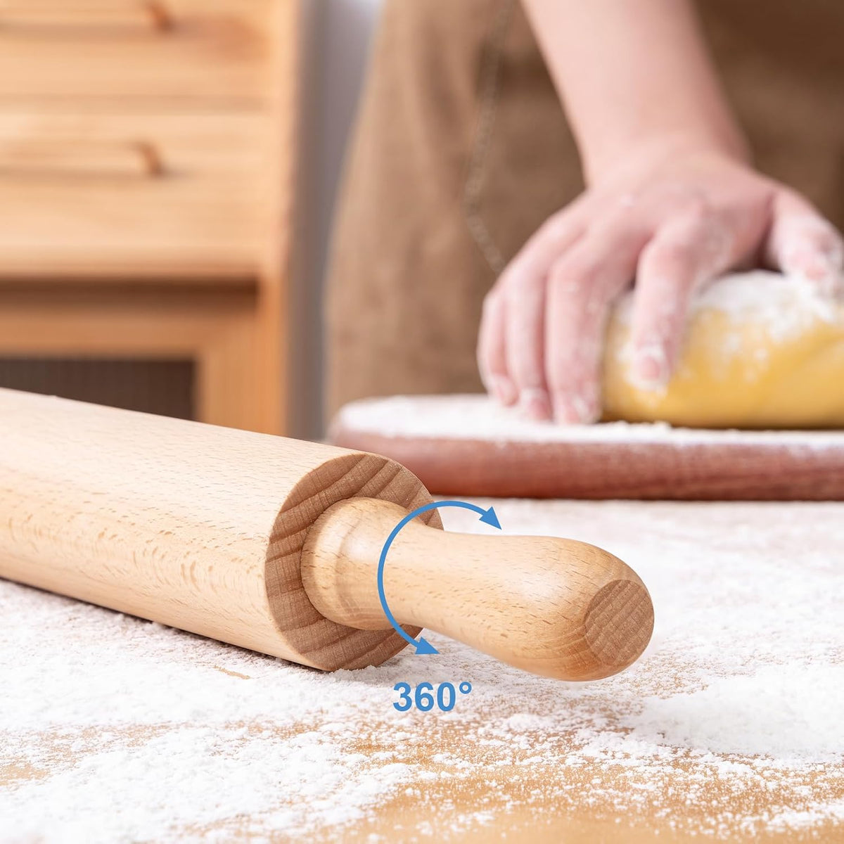 French Rolling Pin for Baking,17.7 Inches Wooden Dough Roller, Brown