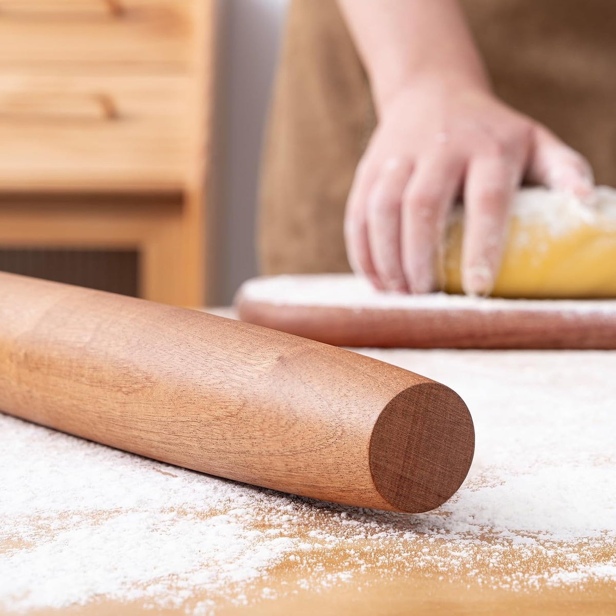 French Rolling Pin for Baking,17.7 Inches Wooden Dough Roller, Brown