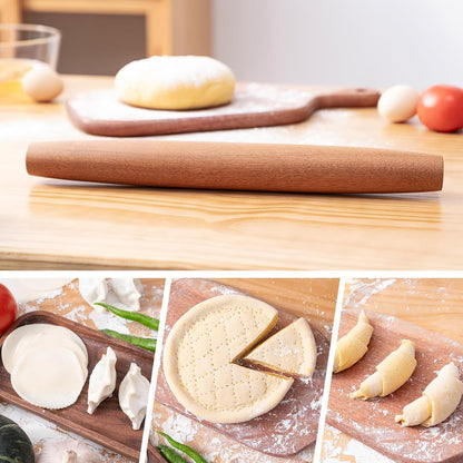 French Rolling Pin for Baking,17.7 Inches Wooden Dough Roller, Brown