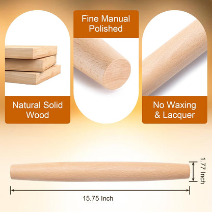 French Rolling Pin for Baking,17.7 Inches Wooden Dough Roller, Brown