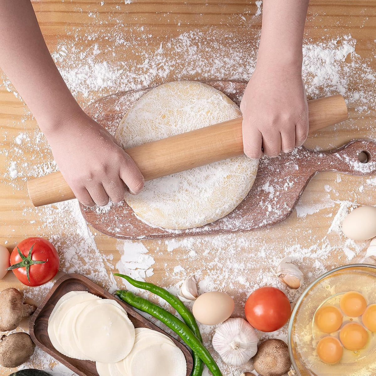 French Rolling Pin for Baking,17.7 Inches Wooden Dough Roller, Brown