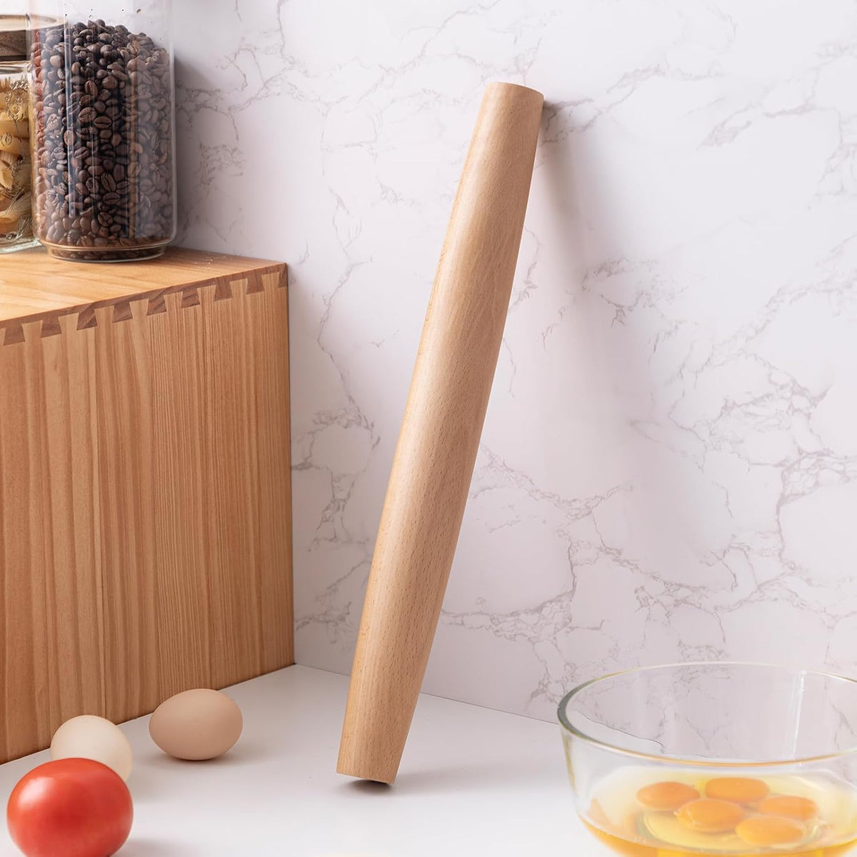 French Rolling Pin for Baking,17.7 Inches Wooden Dough Roller, Brown
