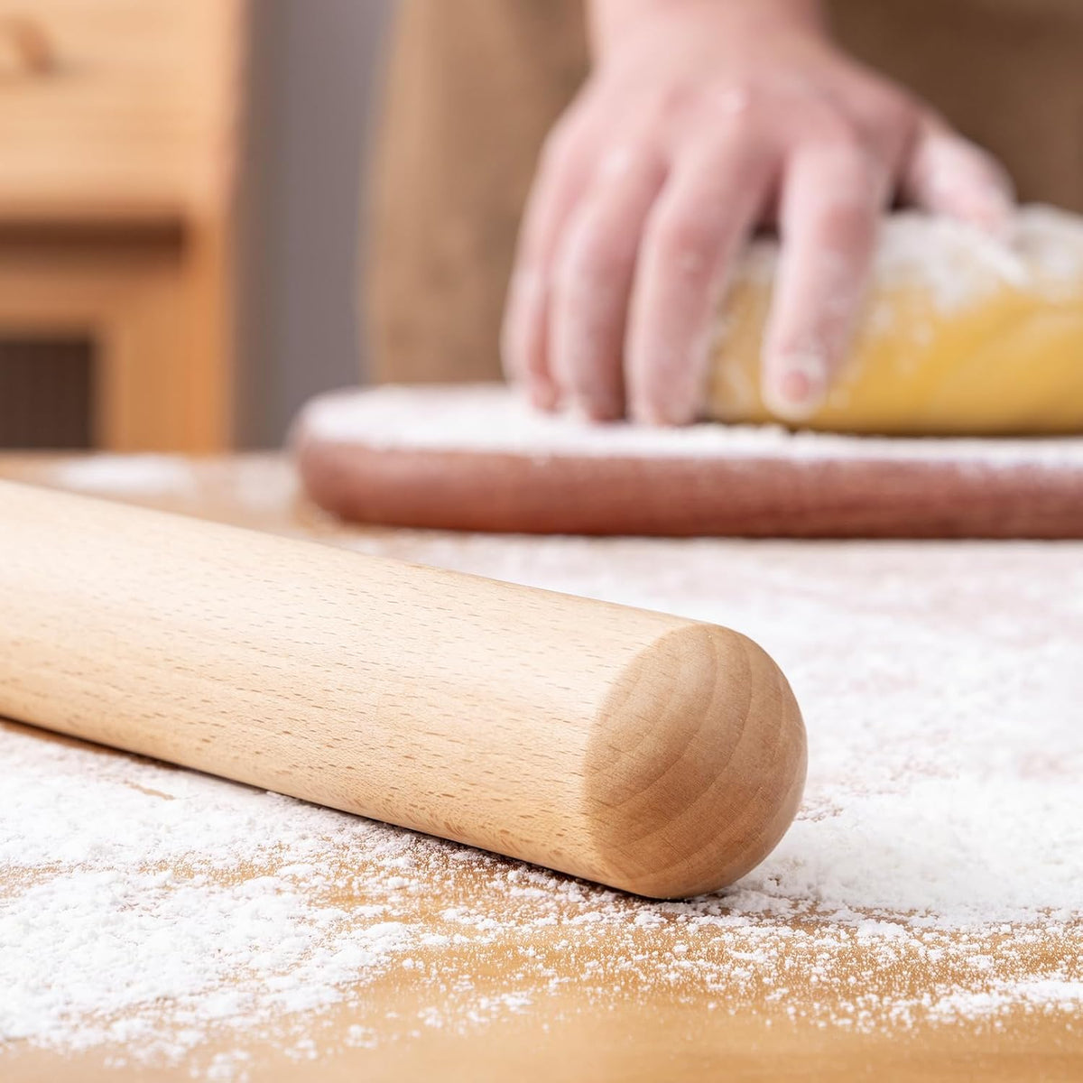 French Rolling Pin for Baking,17.7 Inches Wooden Dough Roller, Brown