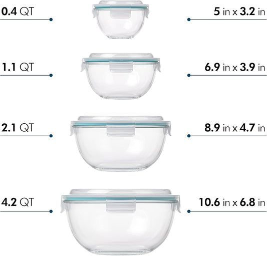 Mixing Bowl with Latching Lids 8-Pieces Set – Airtight, Leakproof, BPA Free Lids, Nesting, Meal Prep, Baking, Salad, Food Storage & Serving Bowl, Microwave, Fridge & Freezer, Dishwasher Safe