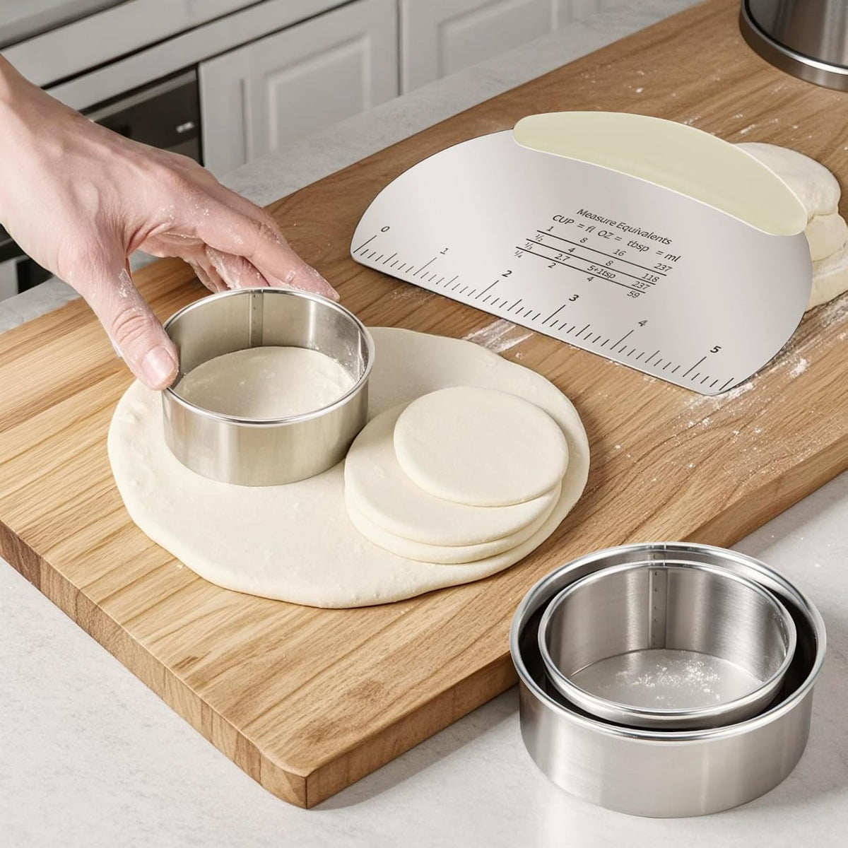Professional Stainless Steel Dough Cutter and Scraper Combo - 2-in-1 Baking Tool for Bread, Pizza & Pastry | Multi-Use Bench Scraper with Kitchen Utensils Grip (Heavy Duty Dough Tool)