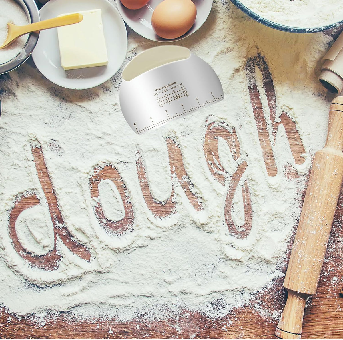 Professional Stainless Steel Dough Cutter and Scraper Combo - 2-in-1 Baking Tool for Bread, Pizza & Pastry | Multi-Use Bench Scraper with Kitchen Utensils Grip (Heavy Duty Dough Tool)