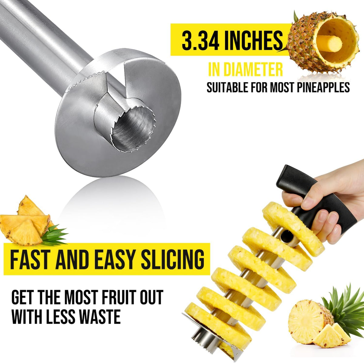 Pineapple Corer and Slicer, Heavy-Duty Stainless Steel Reinforced Thicker Blade Easy-to-Use Pineapple Core Remover & Peeler Tool