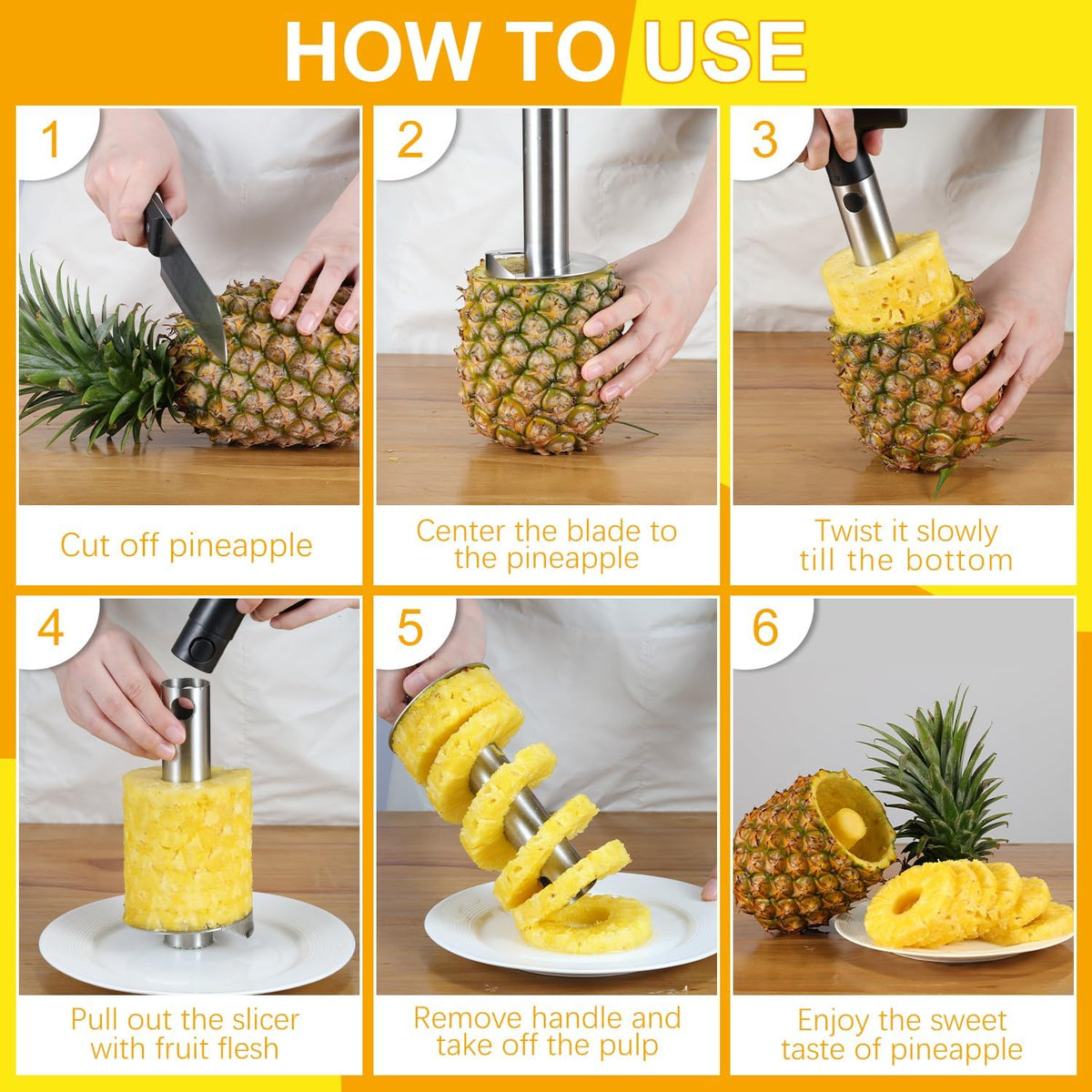 Pineapple Corer and Slicer, Heavy-Duty Stainless Steel Reinforced Thicker Blade Easy-to-Use Pineapple Core Remover & Peeler Tool