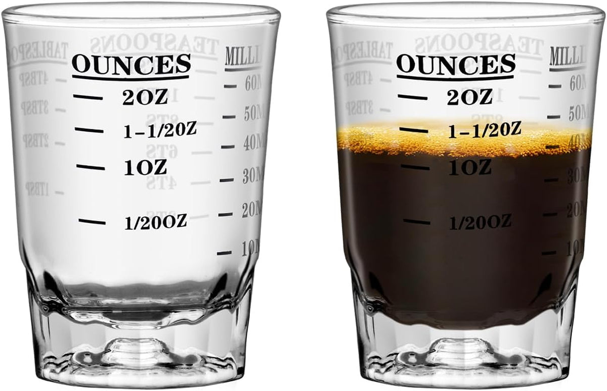 2 OZ 4 Features Shot Glasses Measuring cup Liquid Heavy Glass Wine Glass Espresso Shot -Incremental Measurement Heavy 60ML (2, Black)