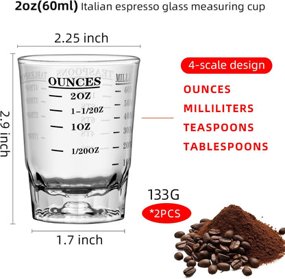2 OZ 4 Features Shot Glasses Measuring cup Liquid Heavy Glass Wine Glass Espresso Shot -Incremental Measurement Heavy 60ML (2, Black)