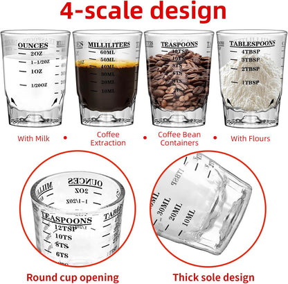 2 OZ 4 Features Shot Glasses Measuring cup Liquid Heavy Glass Wine Glass Espresso Shot -Incremental Measurement Heavy 60ML (2, Black)