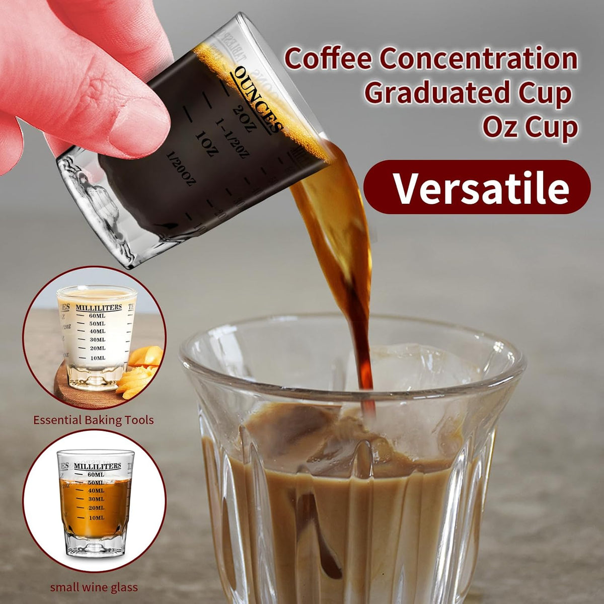 2 OZ 4 Features Shot Glasses Measuring cup Liquid Heavy Glass Wine Glass Espresso Shot -Incremental Measurement Heavy 60ML (2, Black)